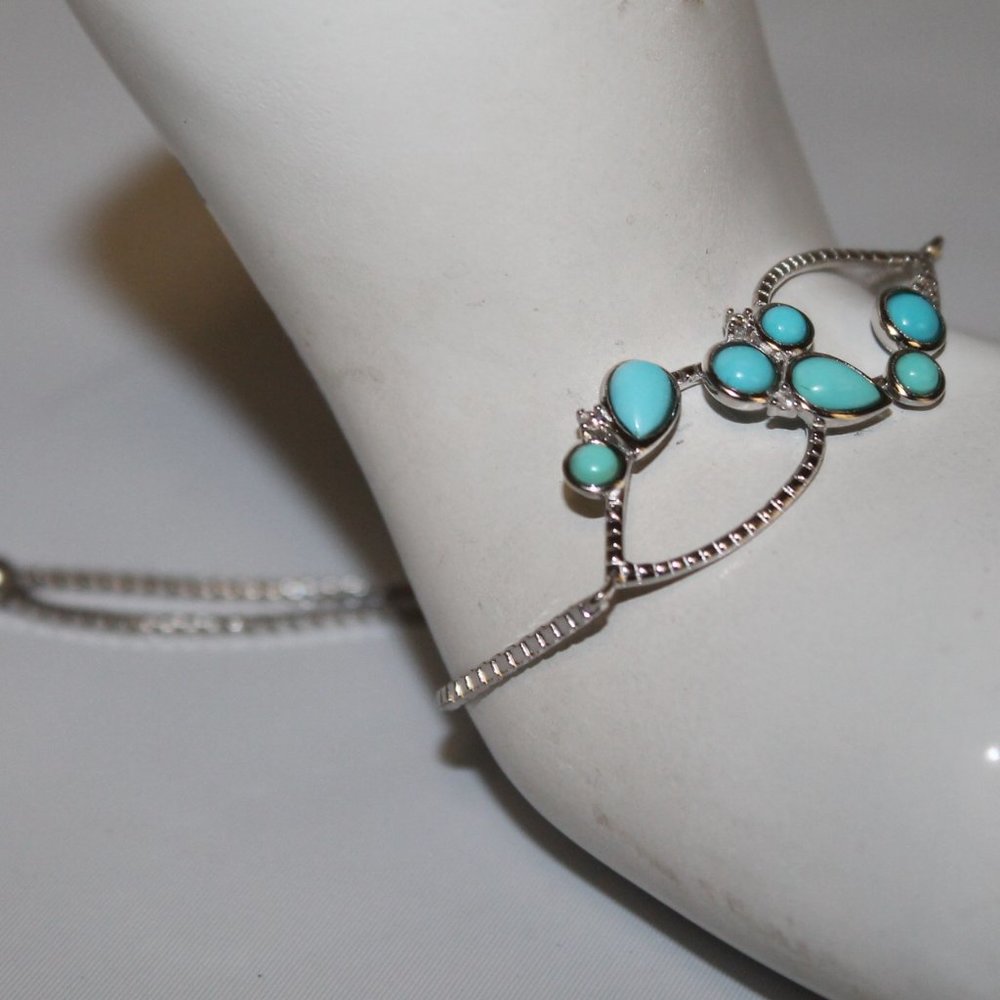 New 925 Sterling Silver Turquoise Sleeping Beauty Bolo Bracelet - Picture 6 of 6
